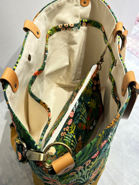 Traveller Tote, Rifle Paper Co Jungle Hunter, Hand Waxed Canvas Set with Zipper Pouch