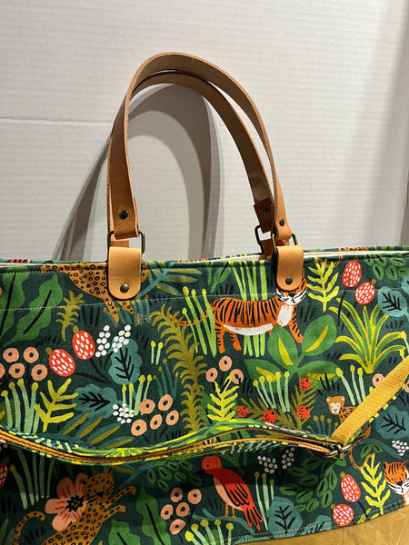Traveller Tote, Rifle Paper Co Jungle Hunter, Hand Waxed Canvas Set with Zipper Pouch
