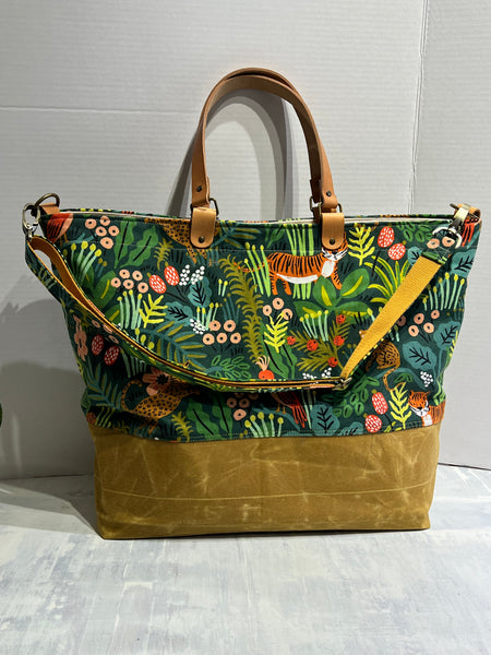 Traveller Tote, Rifle Paper Co Jungle Hunter, Hand Waxed Canvas Set with Zipper Pouch