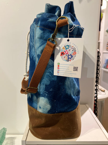 Big Blue, Cyanotype Printing Organic Cotton and Waxed Canvas, Blue & Tan