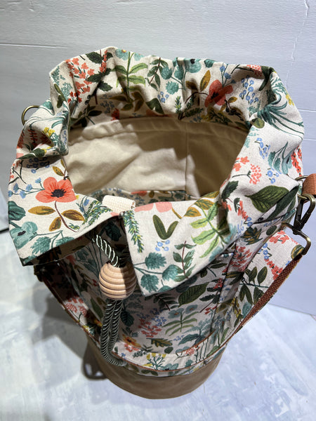 Everyday Tote, Round Project or Knitting Tote, Rifle Paper Co & Waxed Canvas, Herb Garden Natural