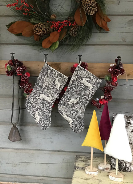Linen Christmas Stocking, Rifle Paper Co Linen Canvas & Velvet Backed