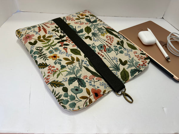 Electronics Sleeve,  Herb Garden Beige, Rifle Paper Co Linen, 11 Inch for Tablet or IPad