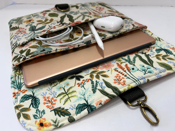 Electronics Sleeve,  Herb Garden Beige, Rifle Paper Co Linen, 11 Inch for Tablet or IPad