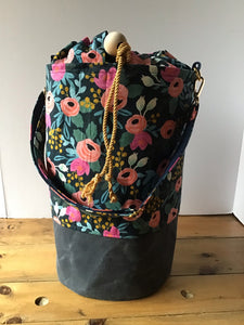 Everyday Tote, Round Project or Knitting Tote, Rifle Paper Co & Waxed Canvas