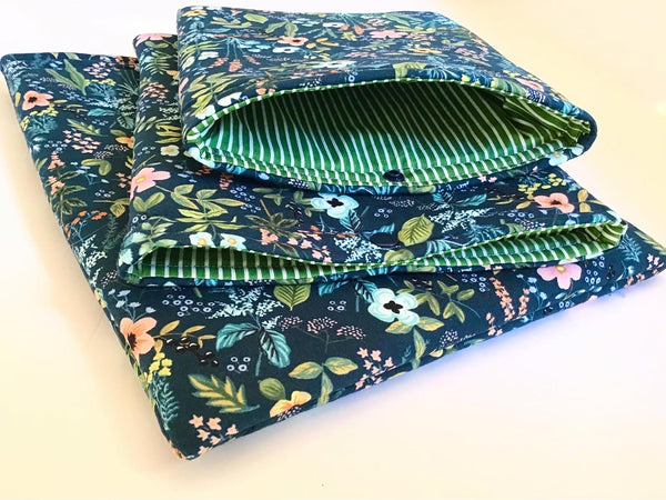 Padded Textile Book & Electronics Sleeves Herb Garden Navy