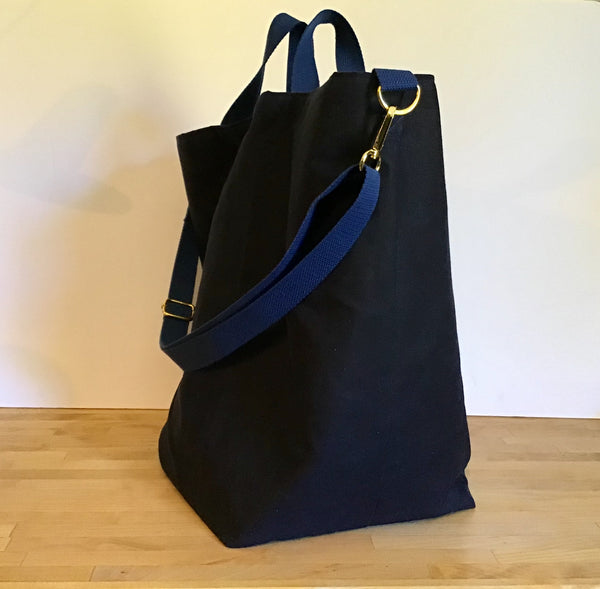 Field Tote Bag Navy Waxed Canvas & Rifle Paper Co Lined